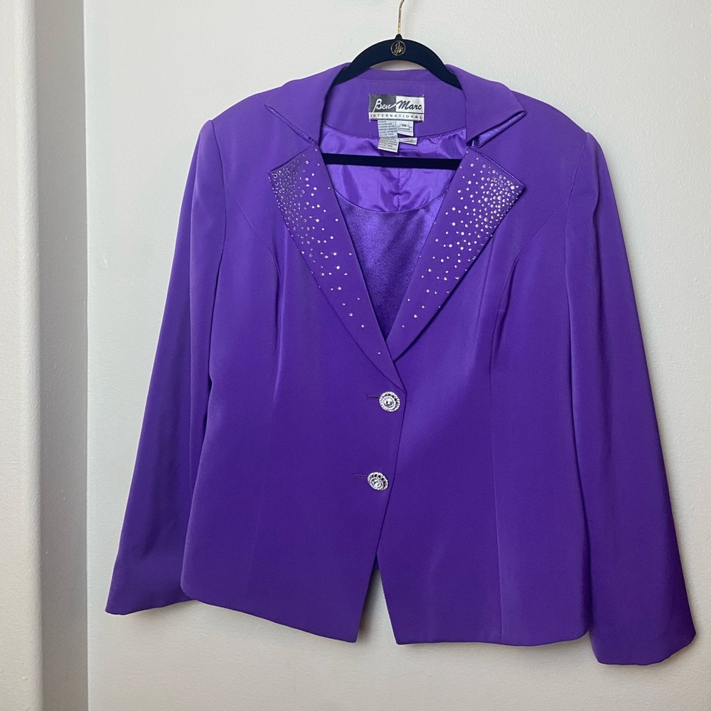 Elegant Purple Ben Marc International Tank and Blazer with Embellished Lapel - Picture 9 of 14